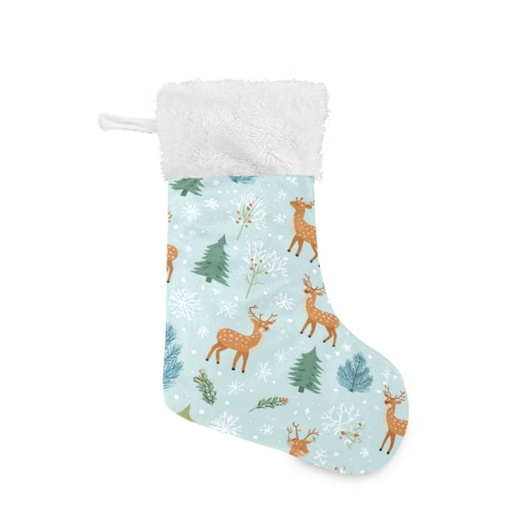 Christmas Stocking with Hanging Loop for Family Holiday Ornament Deer and Pine Trees Pattern