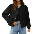 thumbnail image 2 of JGGSPWM Womens Faux Suede Leather Bomber Jacket Cropped Button Down Long Sleeve Casual Temperament Short Coat With Pockets Black XXL, 2 of 9