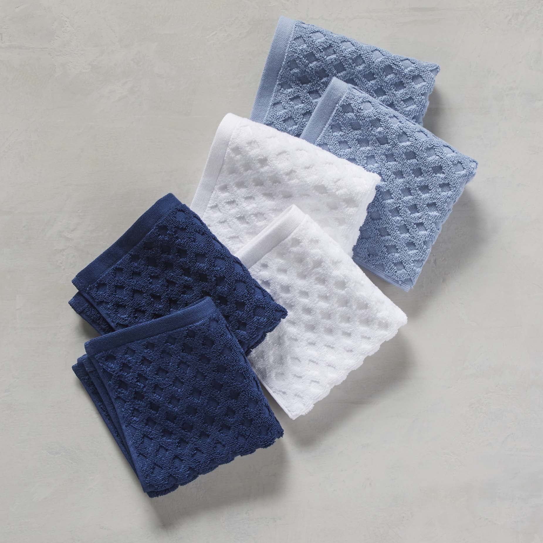 Better Homes & Gardens Signature Soft Textured 6 Piece Washcloth, Blue/White
