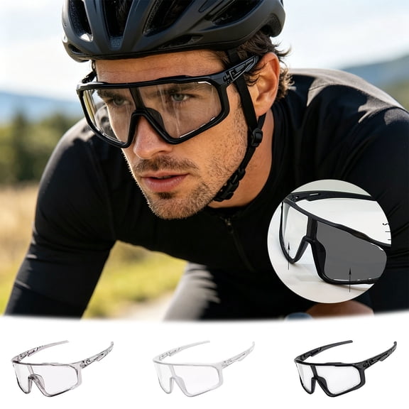 LOWLHOME 2026 New Photochromic Cycling Sunglasses,Bold Square Full Rim Sport Riding Glasses,Polarized Sports Sunglasses for Men Women,UV400 Protection Sun Glasses for Running Cycling Fishing()