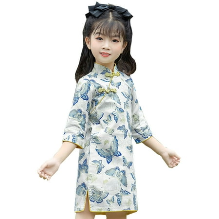 

Toddler Dress Long Sleeve Cheongsam Performance Spring Autumn Girls Retro Tang Dress Dress Girl Ethnic Style Hanfu Sleeveless Dresses for Kids