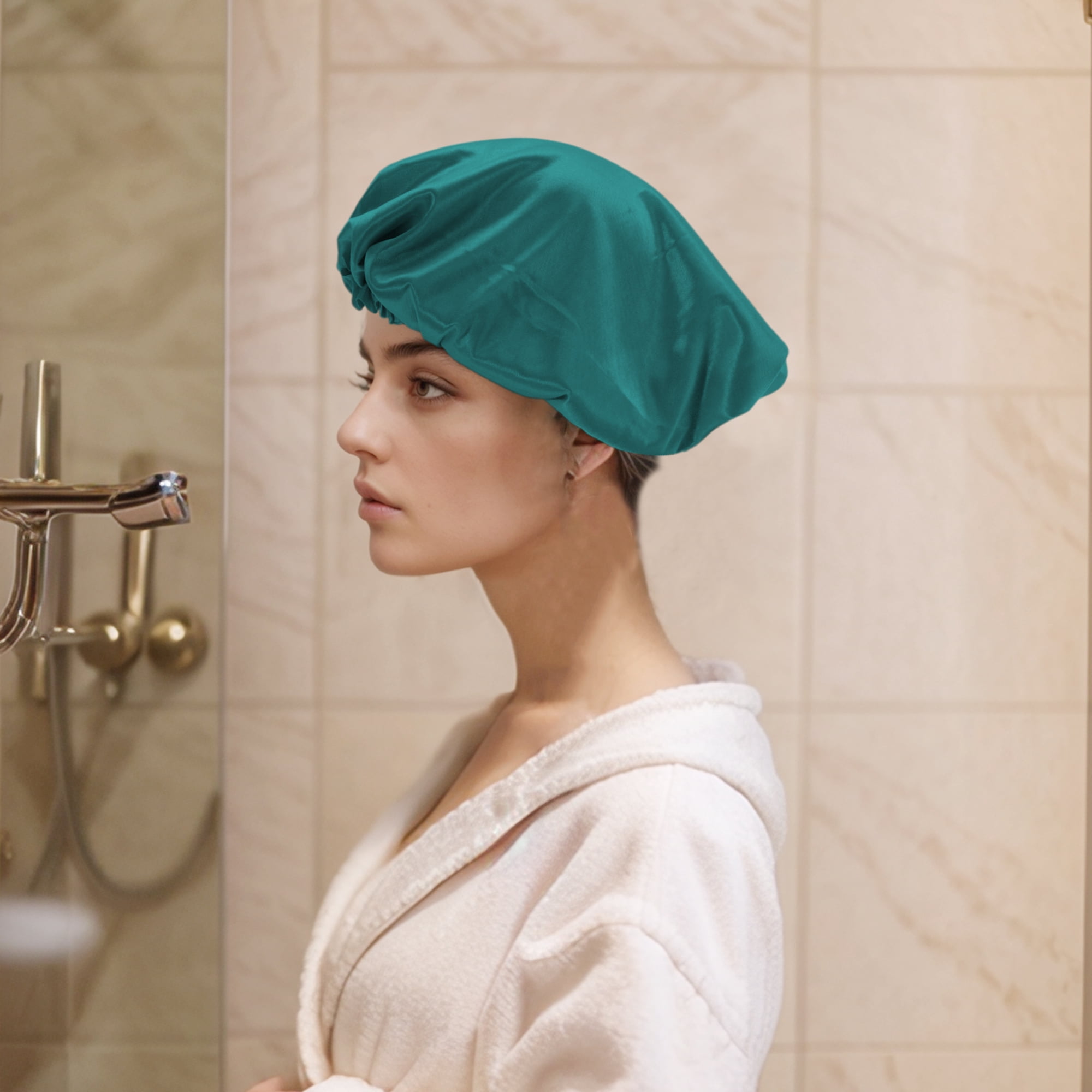 Unique Bargains Women Durable  Shower Cap for Hotel Travel 2pcs Peacock Blue