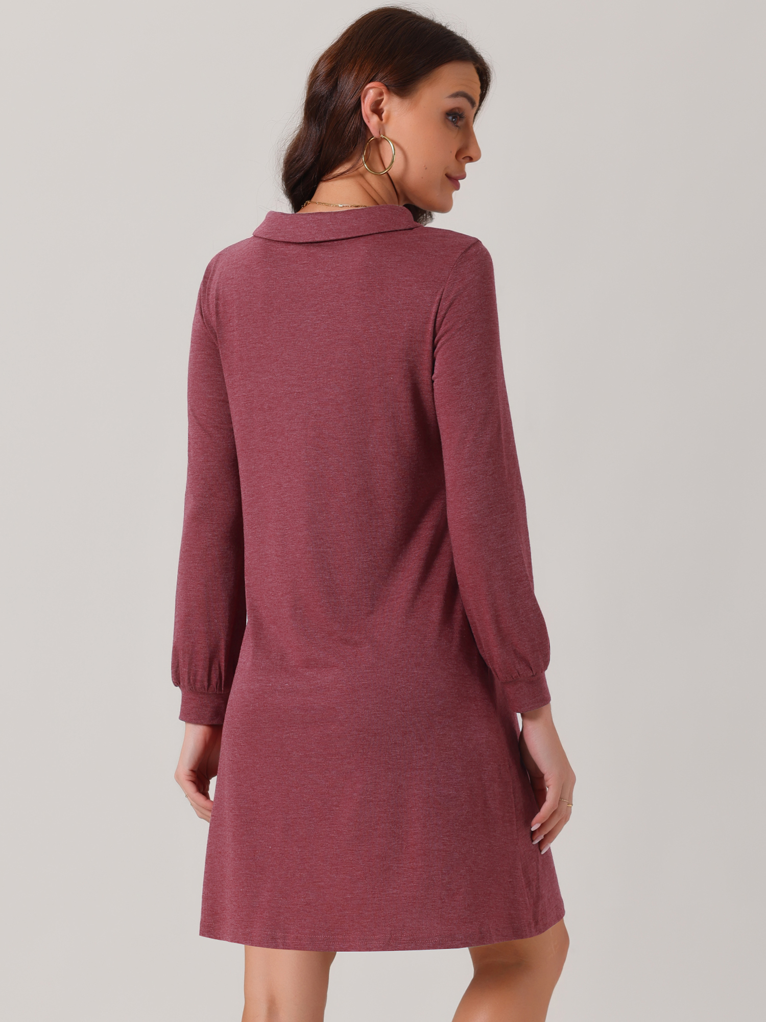 DARING DIVA Casual Long Sleeve Tunic Top Dress L Wine Red