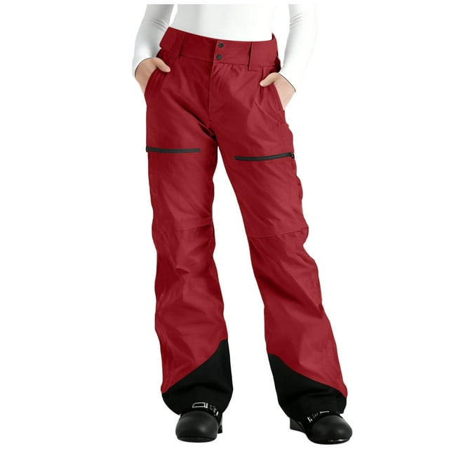 FAVIPT Pantalon de Ski Imperméable Léger pour Femmes avec Poches Patchwork, Pantalon Chaud pour l'Hiver, Planche à Neige, Randonnée, Sport, Rouge, TTTTG