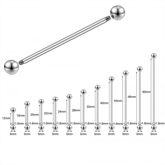 QQTDFG 16-60mm Surgical Steel Industrial Barbell Earring Cartilage Ear Piercing Jewelry-14g (1.6mm)-18mm