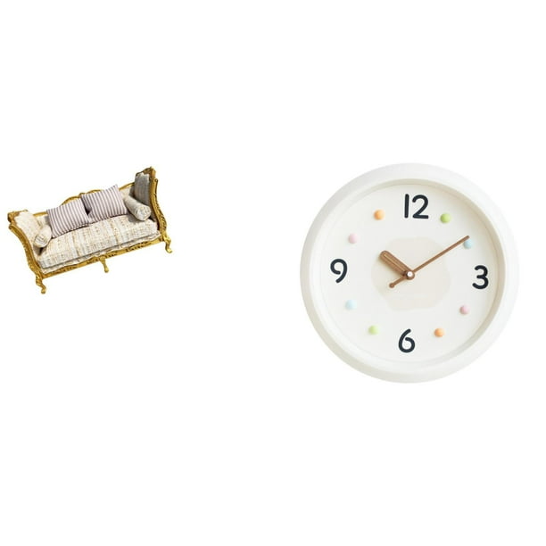 Modelo De Sofá De Madera En Miniatura Y Reloj De Pared Moderno, Mueble Decorativo, Juguete Para Casa De Muñecas, Escena De Vida DIY Y Decoración De Sala De Estudio De Oficina En Casa.