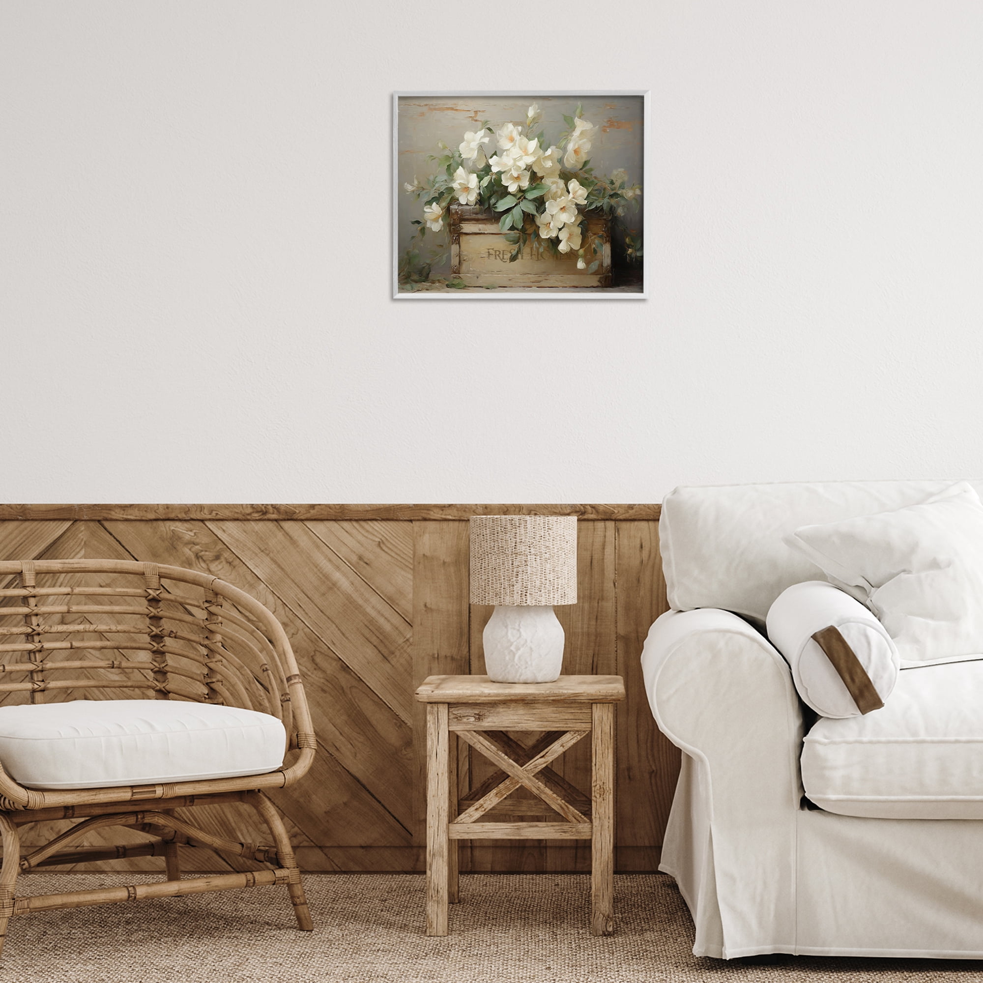 Stupell Industries Fresh Rustic Flowers Botanical & Floral Painting White Framed Art Print Wall Art, 20 x 16