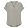 thumbnail image 5 of MOJOGO Women's Ruffle Short Sleeve Tops V Neck Linen Blouse Loose Quarter Button Up Shirts Loose Casual Summer Tops, 5 of 7