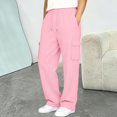 thumbnail image 7 of Ticikt Kids Cargo Sweatpants, Drawstring Elastic Waist Multi‑Pocket Solid Color Wide Leg Casual Sports Trousers for Boys Girls,Pink, 7 of 7