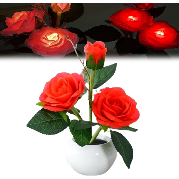 Lámpara LED de noche con forma de rosa, arreglo floral artificial realista, luces LED en macetas con rosas recargables por USB, lámpara de noche con rosas, lámpara decorativa para el hogar, la oficina