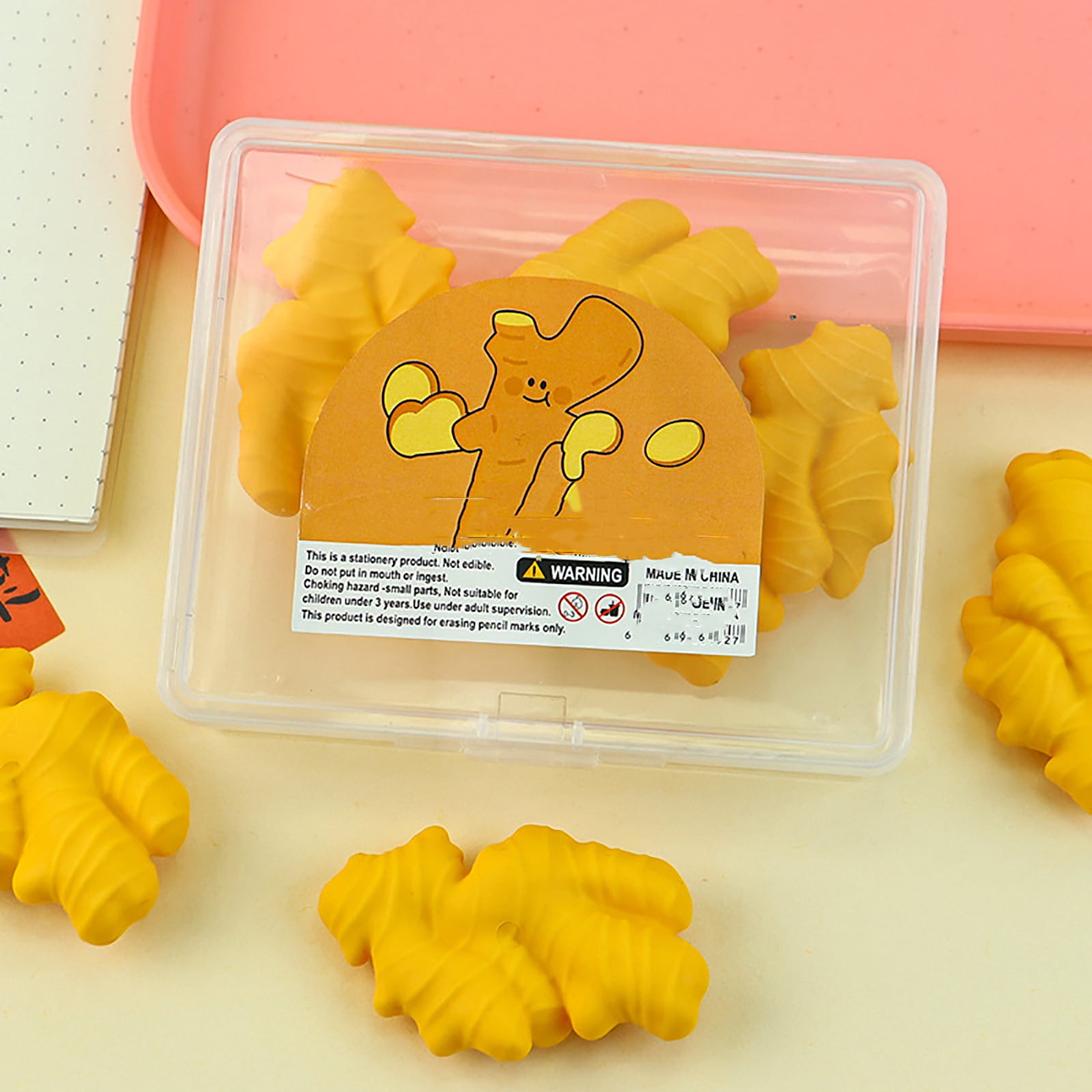 Seyotauo Simulated Ginger Eraser, Cute Pencil Eraser, Clean No Residue High Appearance Desk Decor, Portable Stationery for Office Study Homework Daily Use, Gift for Friends