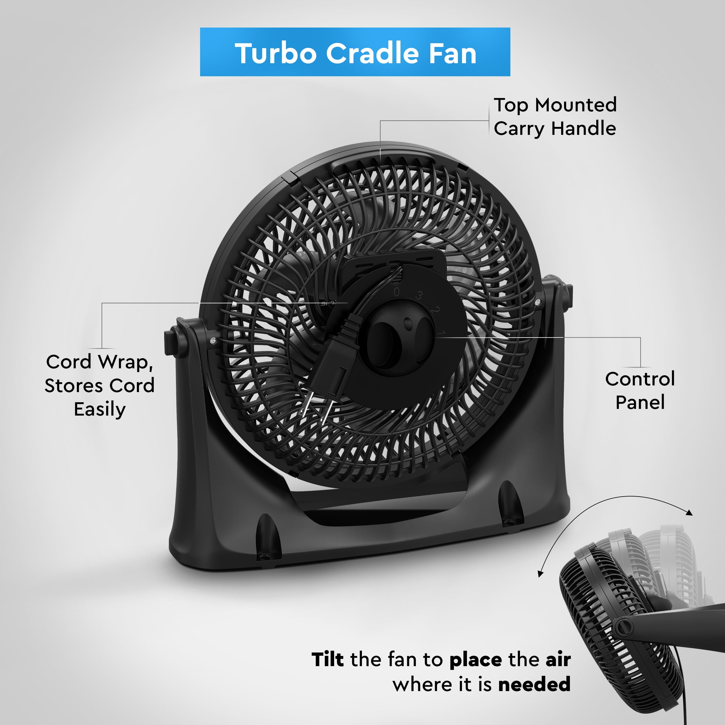 Comfort Zone 9 in. Desk Fan with Wall-Mounting Capabilities, 6 Blades, Black