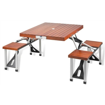 Foldable Picnic Table Seats 4 in Aluminum and Wood
