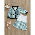 thumbnail image 2 of TSEXIEFOOFU Baby Girl’s Two Piece Suit Fashion Houndstooth Long Sleeve Coat and Sleeveless Stitching Dress, 2 of 8