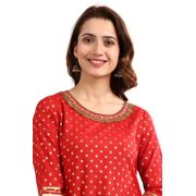 Round Neck Embellished Kurta Set - T-Red-Large