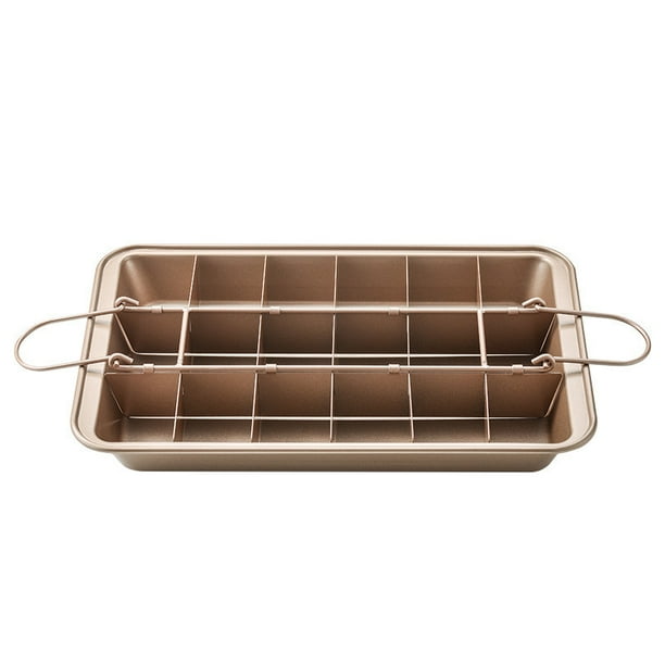 Molde para brownie con divisores, Molde para brownie cuadrado antiadherente con cortador 18 Utensilios para hornear brownie de acero al carbono precortados, Bandejas para hornear con rebanador incorp JAMW Sencillez
