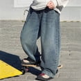 thumbnail image 6 of TTUHYWXI Boy's Regular Sutures Y2k Hip Hop Baggy Jeans Wide Leg Denim Pants Casual Loose Fit Trousers Streetwear (Blue,14-15 Years), 6 of 7