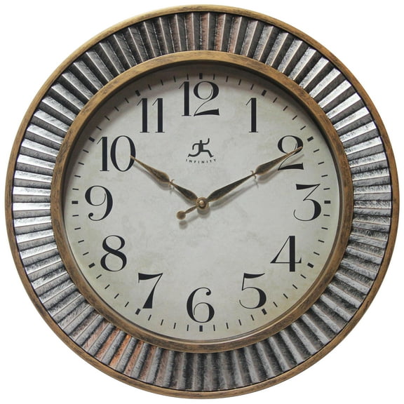 Infinity Instruments Ruche Aged Gold Industrial Analog Display 16-inch Wall Clock