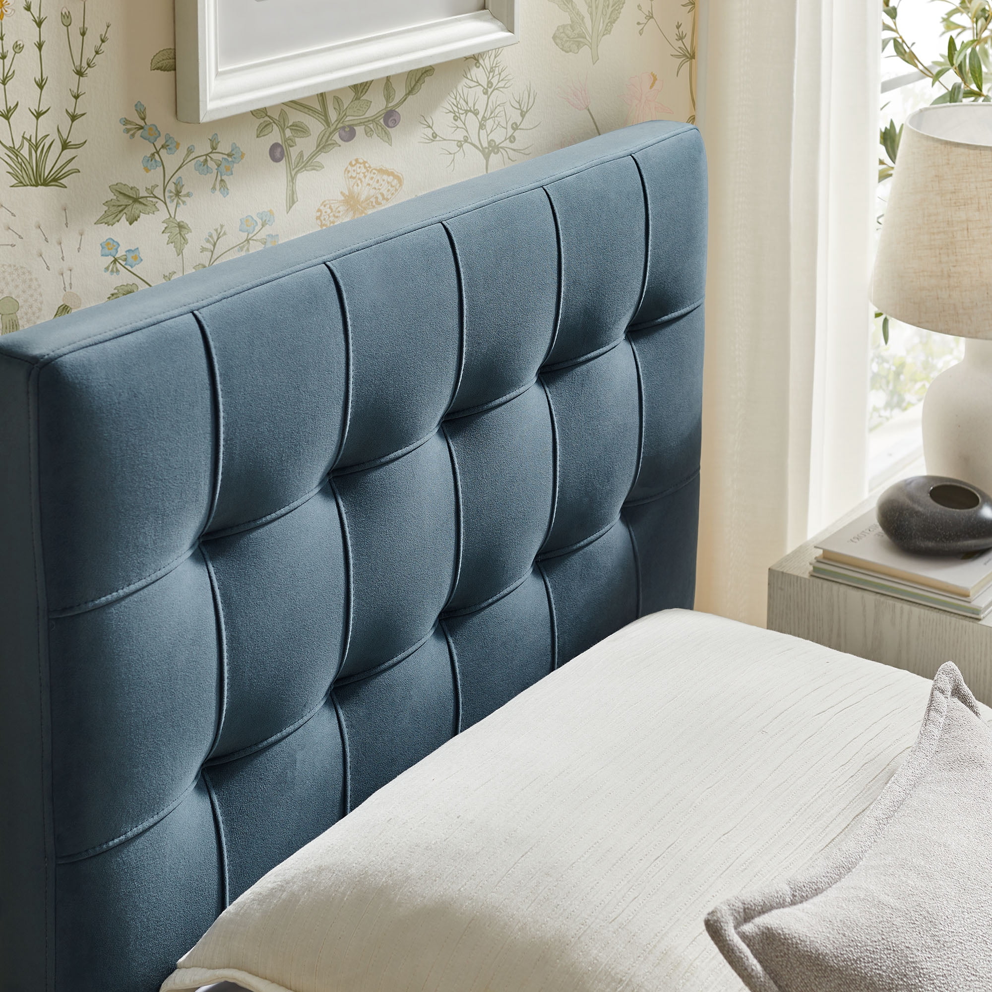 Lily Stain-Resistant Performance Velvet Twin Size Headboard in Cadet Blue