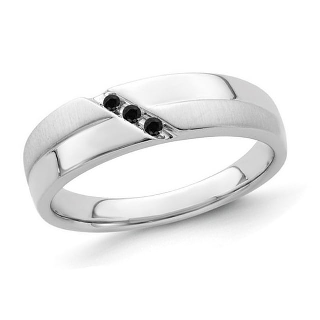 Mens 10K White Gold Ring with Black Diamonds