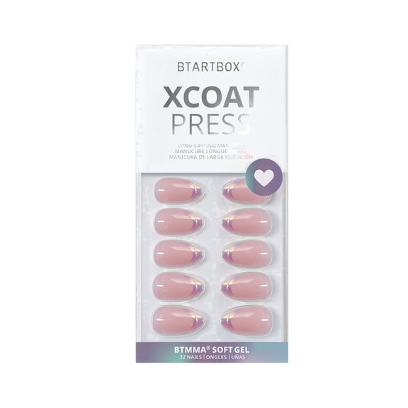 BTArtbox Dazzling Pink Press On Nails, Short Almond Iridescent Salon Nails, UV/LED Curable 4-Week Wear, Full Cover 32 PCS Nail Kit