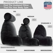 Husband Pillow Black, Original Reading Pillow in Bed Rest Chair, Shredded Memory Foam Large Lounge Cushion Adult Backrest with Arms, Comfy Back Support for Sit Sitting Up, Washable / Removable Cover