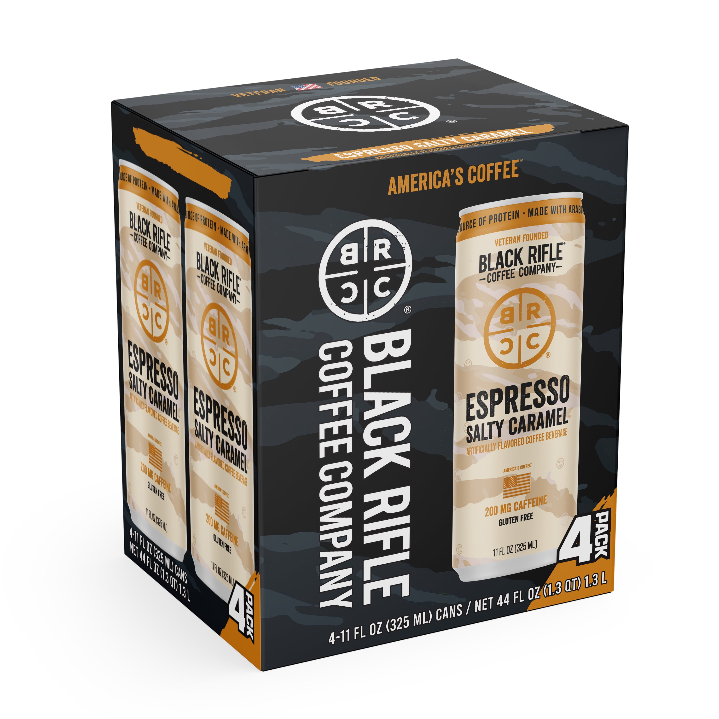 Black Rifle Coffee Company Iced Espresso Salty Caramel, Ready to Drink for Instant Energy 4 Pack, 11oz, Can