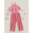 thumbnail image 3 of xiaxaixu Kids Girls Clothes Suits Solid Color Ruffles Sleeveless Sling Tank Tops and Elastic Waist Pleated Wide-Leg Pants 2Pcs Set, 3 of 8