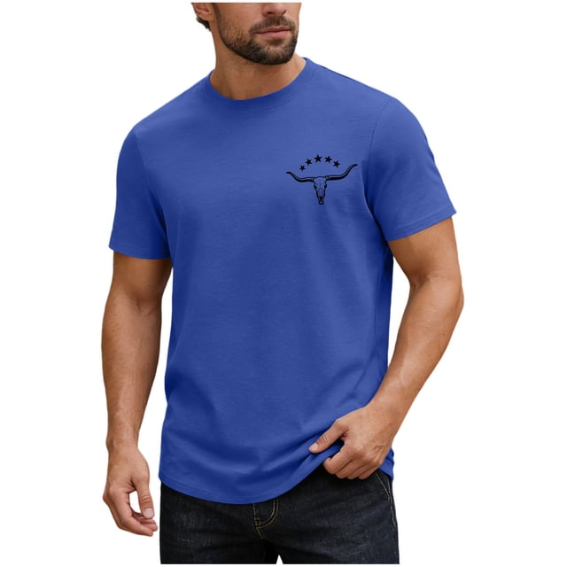 Floleo Haut pour Homme Uni à Col Rond, Manches Courtes, Poitrine Plus Pure, Petit Imprimé, Décontracté, Ample, Haut pour Homme Polyvalent pour Usage Quotidien, Rendez-Vous de Fin de Semaine, Sports de Plein Air (Bleu, G)