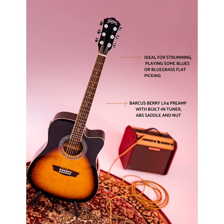 washburn tobacco sunburst Washburn Vintage Series 6 String Acoustic-Electric Guitar, Right, Tobacco  Sunburst (WA90CEVSB)