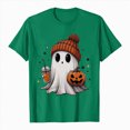 thumbnail image 5 of TOWED22 Halloween Shirts for Women Cute Ghost with Coffee Pumpkin Shirts Cute Fall Short Sleeve Graphic Tee Tops(Green,XL), 5 of 6
