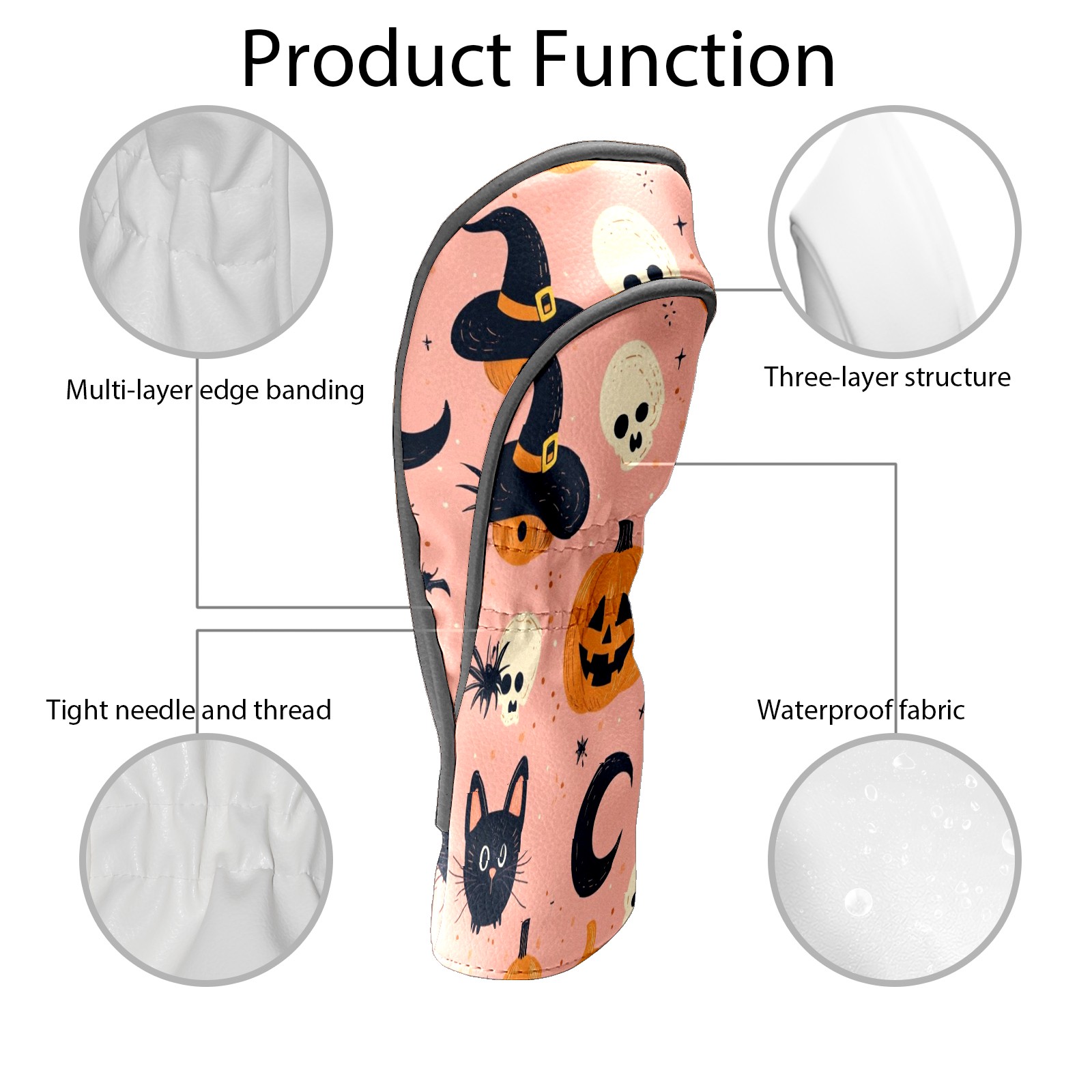 Golf Club Covers PU Leather Waterproof Head Covers for Fairway Woods Hybrids Halloween Pattern Unisex Fits Most Brands
