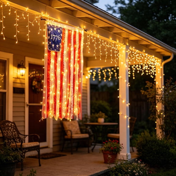 Lighted Patriotic USA Flag Banner Boho 250th Anniversary Rag Banner with LED Lights 4th of July Hanging Flag for Independence Day Indoor Outdoor Farmhouse Porch 1776-2026 Celebration Party Decor