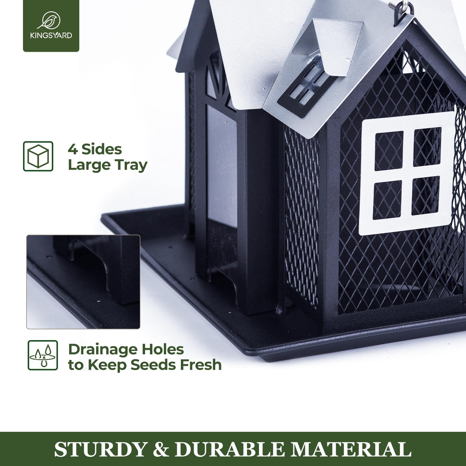 Kingsyard Weatherproof Metal Bird Feeder House, Triple Feeders for Outside Finch Cardinal, Black
