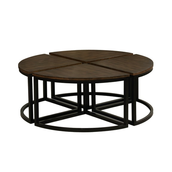Arcadia Acacia Wood Set of 4 Round Wedge Tables, Antiqued Mocha