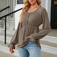 thumbnail image 5 of GigrtiJin Women Casual Long Sleeve Shirts Round-Neck Ruffle Pleated Tops Trendy Going out Solid Color Blouses, 5 of 7