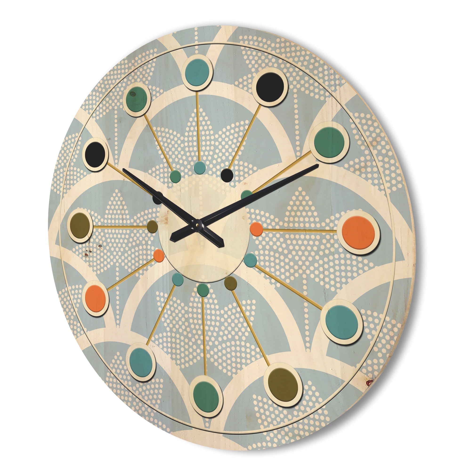 Designart 'Japanese Style Half-Circle Blue Pattern' Mid-Century Modern Wood Wall Clock