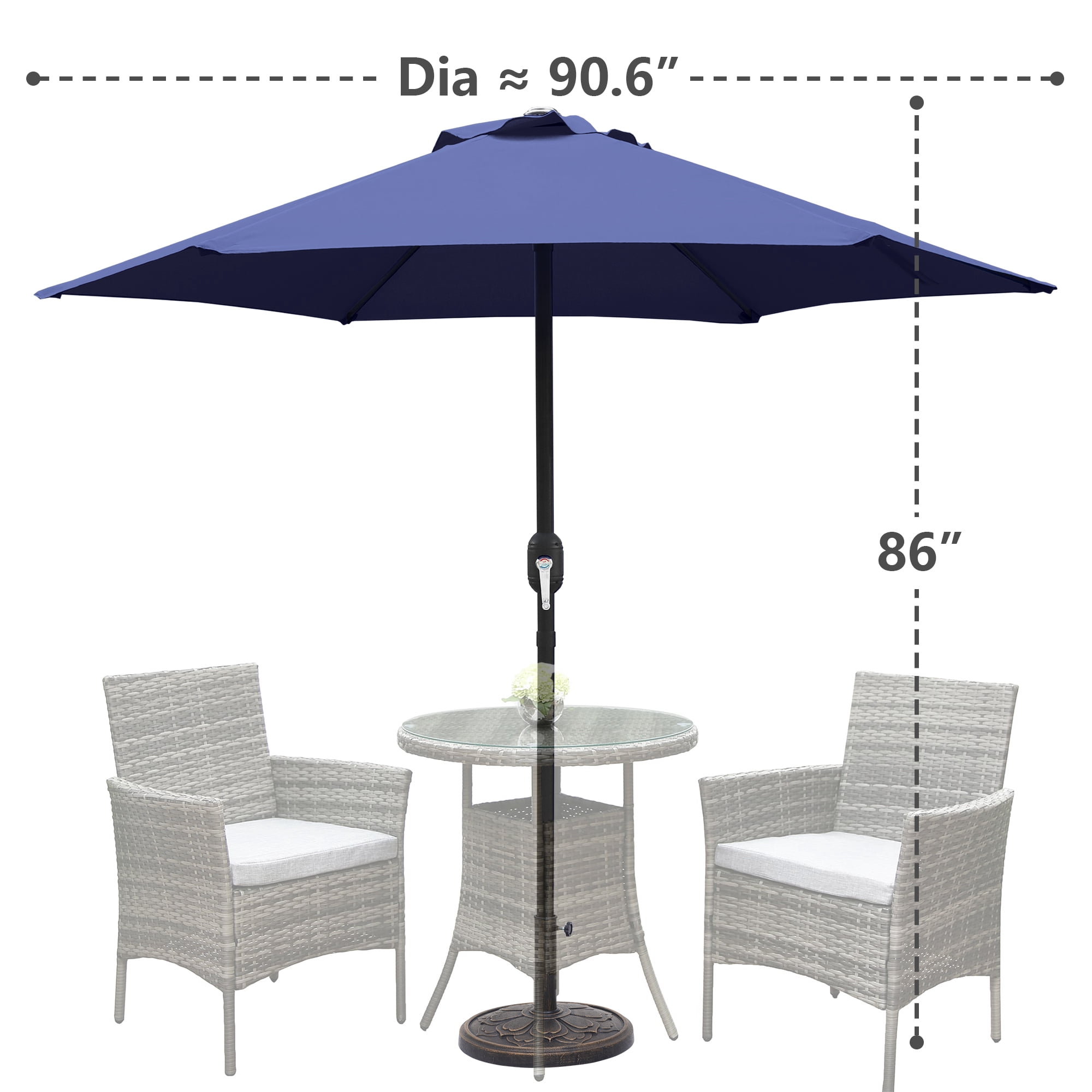 Abble 7.5ft Patio Umbrella with Crank Handle Outdoor Market Umbrella with 6 Sturdy Umbrella Ribs Waterproof for Garden Deck Backyard Pool, Navy