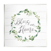 Stupell Industries Bless Our Home Farmhouse Leaves Wreath Calligraphy Graphic Art Unframed Art Print Wall Art, Design by Carol Robinson