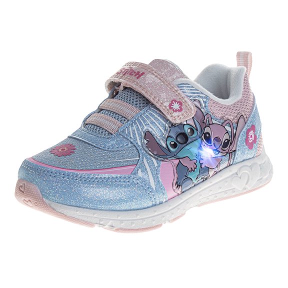 Disney Stitch and Angel Girls' Hook and Loop Pull Tab Light Up Fashion Sneakers. (Toddler/Little Kids) pink/Blue, Size: 7