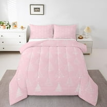 Homewish Kawaii Xmas Tree 3 Pieces Queen Comforter Set For Children Teens Adults,Merry Christmas Ultra Soft Bedding Sets,Pink White Bedding Comforter Set,Super Cozy Room Decor,Reversible
