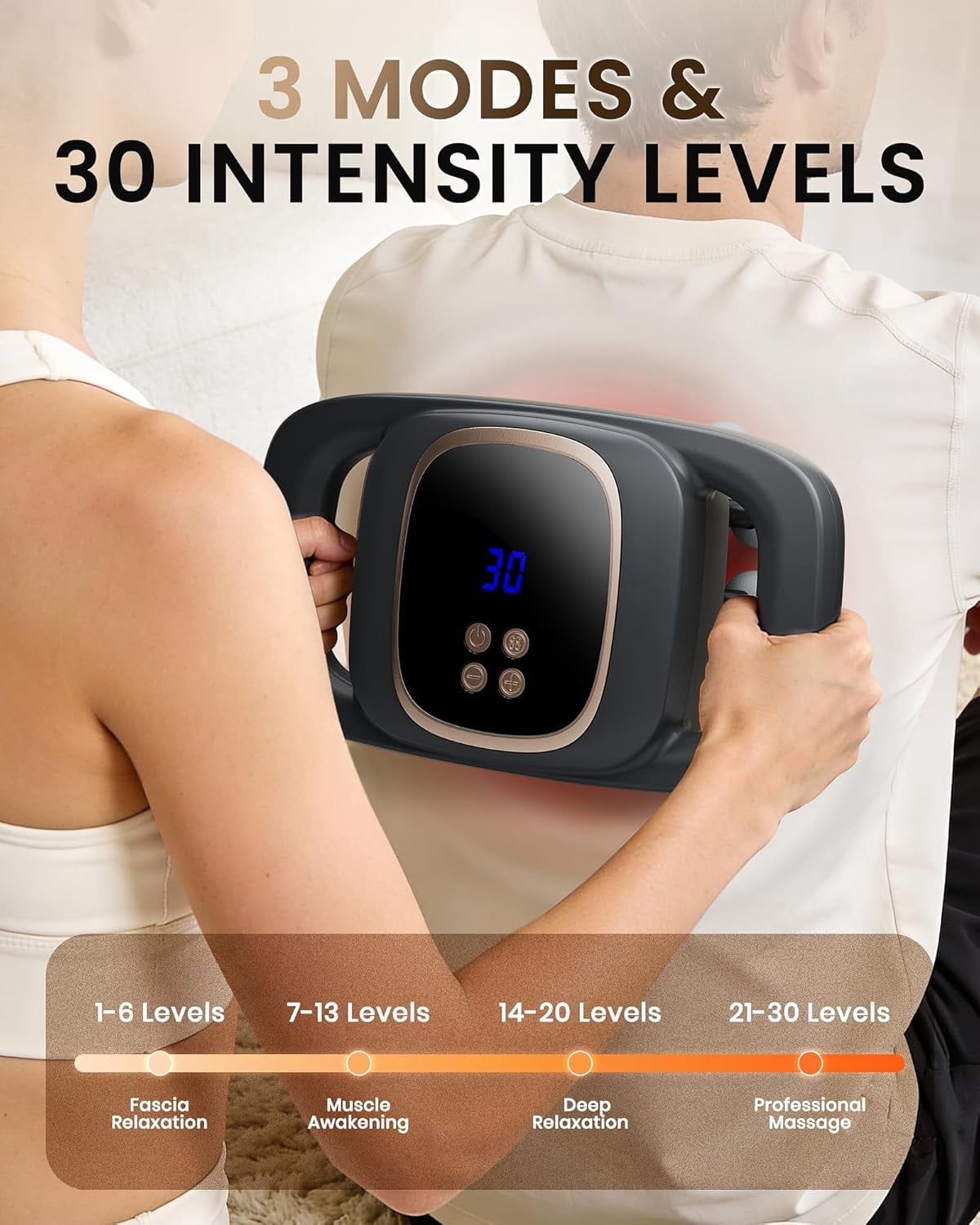 16 Head Massage Gun Deep Tissue, Back Massager with 3 Modes & 30 Intensity Levels, Professional Percussion Muscle Gun for Legs, Back Ideal for Home, Gym and Office Use, Grey