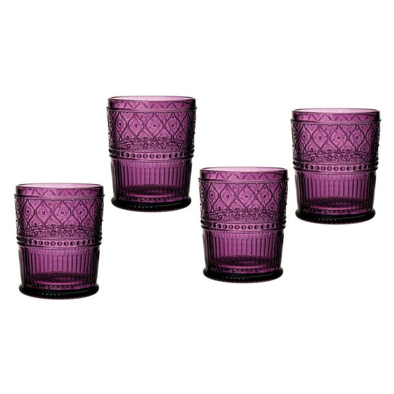 Godinger Old Fashioned Whiskey Glasses, Drinking Glasses, Vintage Decor, Glass Cups, Water Glasses, Cocktail Glasses - Claro Collection, 12oz, Plum, Set of 4