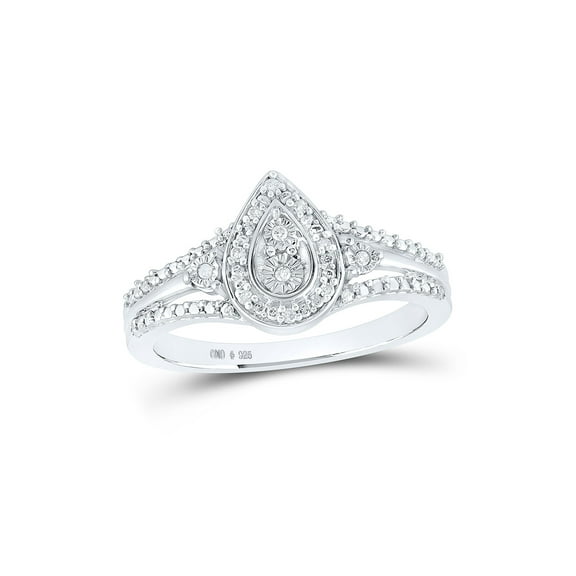 Sterling Silver Womens Round Diamond Teardrop Ring 1/20 Cttw