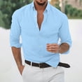 thumbnail image 2 of Iugvhana Mens Flax Shirts Long Sleeve Solid Color Regular Fit Button Down Turndown Collar Shirt Tops Casual Business Shirt Light Blue M, 2 of 6