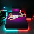 thumbnail image 5 of Manfei Gradient Horizontal Line Twin Sheets, Glowing Neon Light Bedding, Purple and Black, Black Reversible 3-Piece1 Flat Sheet + 1 Fitted Sheet + 1 Pillowcase, 5 of 6