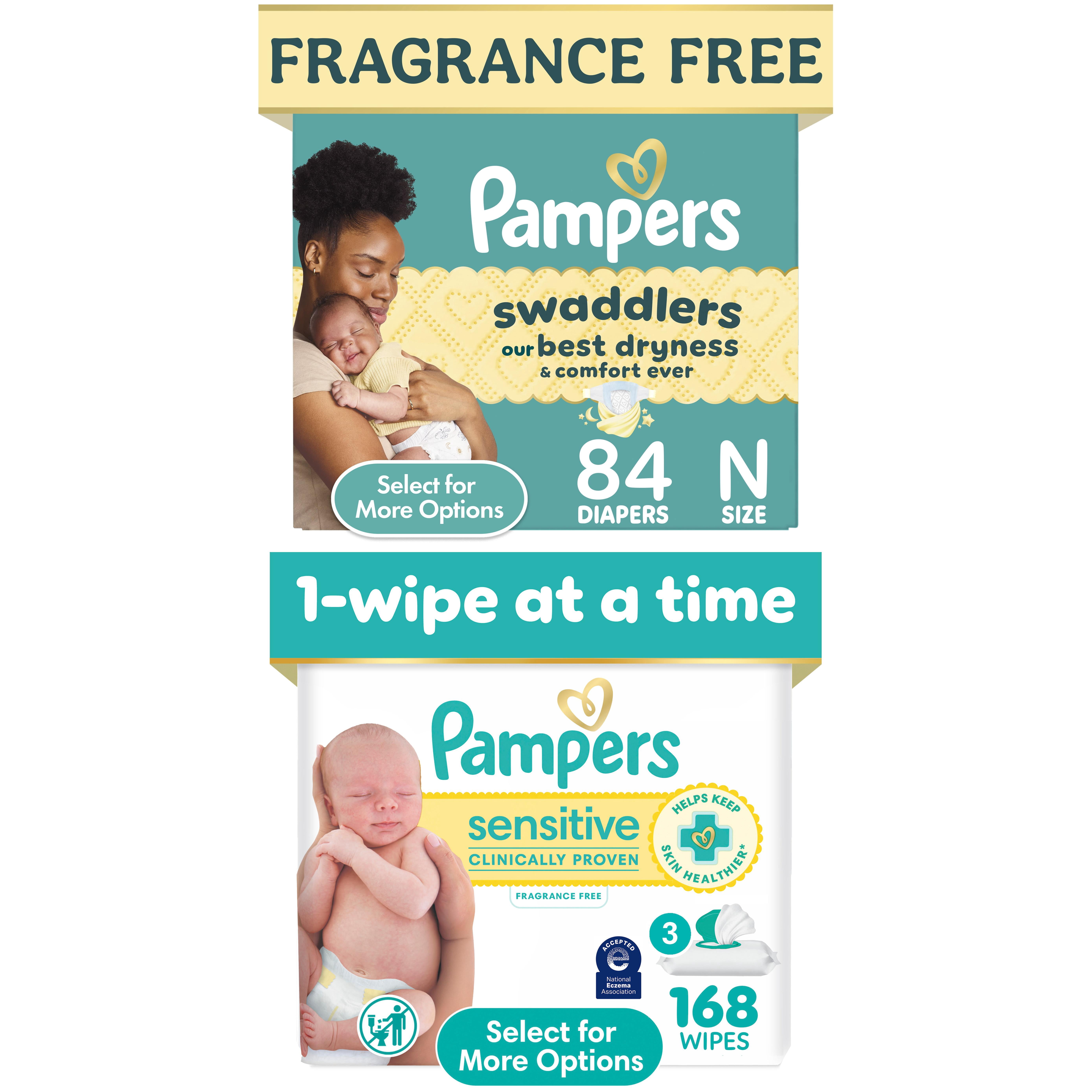 Pampers Swaddlers Diapers Newborn, 84 Count & Sensitive Wipes, 168 Count Bundle (Select for More Options)