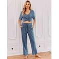 thumbnail image 3 of Ekouaer Lounge Sets for Women Ribbed Pajama Set Short Sleeve Top and Long Pants Set with Pockets Sleep Set, 3 of 7