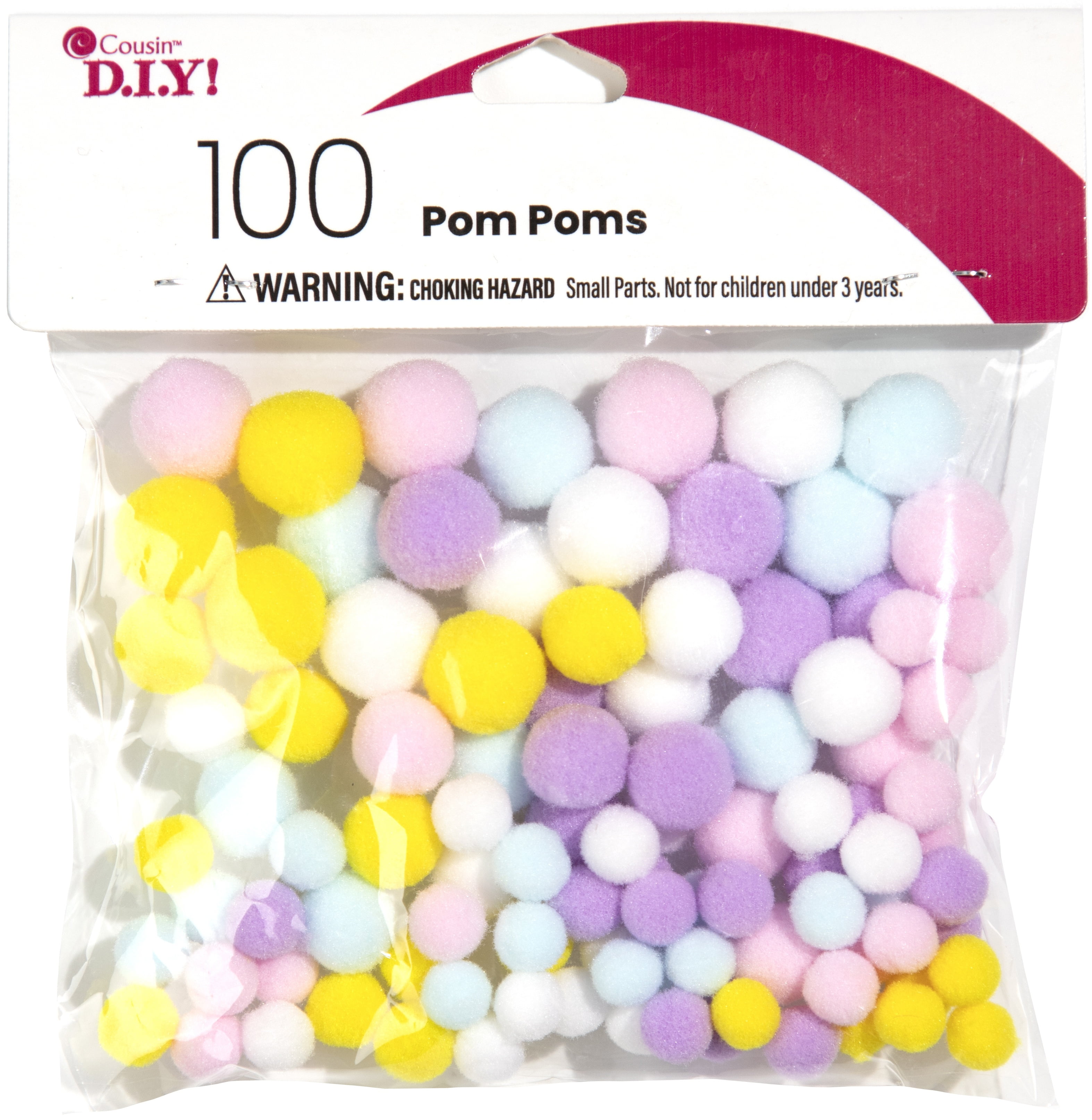 Cousin DIY Assorted Multi Color Pom-Poms Variety Pack 100-Count