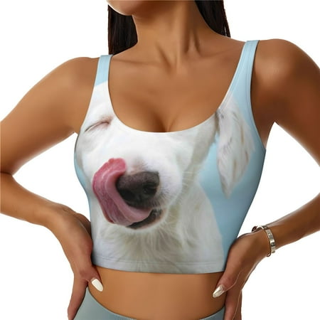 Jgfou Puppy Licks Nose Print Womens Sports Bra - Padded Workout Sports Bras Crop Tank Top
